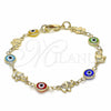 Pulsera Elegante 03.326.0010.06 Oro Laminado, Diseño de Ojo Griego y Elefante, Resinado Multicolor, Tono Dorado (Grosor 07 MM, 6 Pulgadas de Largo)