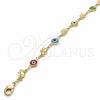 Pulsera Elegante 03.326.0010.08 Oro Laminado, Diseño de Ojo Griego y Elefante, Resinado Multicolor, Tono Dorado (07 MM Thickness, 8 Inches Length)