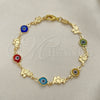 Pulsera Elegante 03.326.0010.08 Oro Laminado, Diseño de Ojo Griego y Elefante, Resinado Multicolor, Tono Dorado (07 MM Thickness, 8 Inches Length)