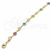 Tobillera Elegante 03.326.0010.10 Oro Laminado, Diseño de Ojo Griego y Elefante, Resinado Multicolor, Tono Dorado (07 MM Thickness, 10 Inches Length)