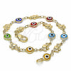 Tobillera Elegante 03.326.0010.10 Oro Laminado, Diseño de Ojo Griego y Elefante, Resinado Multicolor, Tono Dorado (07 MM Thickness, 10 Inches Length)