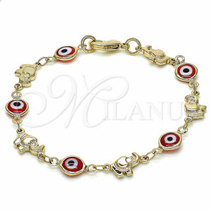 Pulsera Elegante 03.326.0010.1.06 Oro Laminado, Diseño de Ojo Griego y Elefante, Resinado Rojo, Tono Dorado (07 MM Thickness, 6 Inches Length)