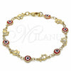 Pulsera Elegante 03.326.0010.1.08 Oro Laminado, Diseño de Ojo Griego y Elefante, Resinado Rojo, Tono Dorado (07 MM Thickness, 8 Inches Length)