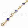 Pulsera Elegante 03.326.0010.2.06 Oro Laminado, Diseño de Ojo Griego y Elefante, Resinado Azul, Tono Dorado (Grosor 07 MM, 6 Pulgadas de Largo)