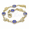 Pulsera Elegante 03.326.0010.2.06 Oro Laminado, Diseño de Ojo Griego y Elefante, Resinado Azul, Tono Dorado (07 MM Thickness, 6 Inches Length)