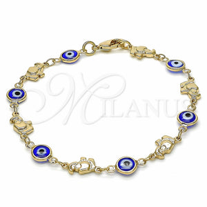 Pulsera Elegante 03.326.0010.2.08 Oro Laminado, Diseño de Ojo Griego y Elefante, Resinado Azul, Tono Dorado (07 MM Thickness, 8 Inches Length)