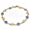 Pulsera Elegante 03.326.0010.2.08 Oro Laminado, Diseño de Ojo Griego y Elefante, Resinado Azul, Tono Dorado (07 MM Thickness, 8 Inches Length)