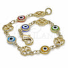 Pulsera Elegante 03.326.0011.06 Oro Laminado, Diseño de Ojo Griego y Trébol de Cuatro Hojas, Resinado Multicolor, Tono Dorado (08 MM Thickness, 6 Inches Length)