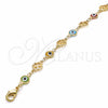 Pulsera Elegante 03.326.0011.08 Oro Laminado, Diseño de Ojo Griego y Trébol de Cuatro Hojas, Resinado Multicolor, Tono Dorado (08 MM Thickness, 8 Inches Length)