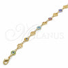 Tobillera Elegante 03.326.0011.10 Oro Laminado, Diseño de Ojo Griego y Trébol de Cuatro Hojas, Resinado Multicolor, Tono Dorado (08 MM Thickness, 10 Inches Length)