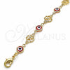 Pulsera Elegante 03.326.0011.1.06 Oro Laminado, Diseño de Ojo Griego y Trébol de Cuatro Hojas, Resinado Rojo, Tono Dorado (08 MM Thickness, 6 Inches Length)