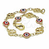 Pulsera Elegante 03.326.0011.1.06 Oro Laminado, Diseño de Ojo Griego y Trébol de Cuatro Hojas, Resinado Rojo, Tono Dorado (08 MM Thickness, 6 Inches Length)