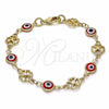 Pulsera Elegante 03.326.0011.1.06 Oro Laminado, Diseño de Ojo Griego y Trébol de Cuatro Hojas, Resinado Rojo, Tono Dorado (08 MM Thickness, 6 Inches Length)