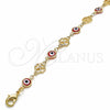 Pulsera Elegante 03.326.0011.1.08 Oro Laminado, Diseño de Ojo Griego y Trébol de Cuatro Hojas, Resinado Rojo, Tono Dorado (08 MM Thickness, 8 Inches Length)