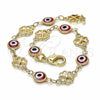Pulsera Elegante 03.326.0011.1.08 Oro Laminado, Diseño de Ojo Griego y Trébol de Cuatro Hojas, Resinado Rojo, Tono Dorado (08 MM Thickness, 8 Inches Length)