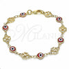 Pulsera Elegante 03.326.0011.1.08 Oro Laminado, Diseño de Ojo Griego y Trébol de Cuatro Hojas, Resinado Rojo, Tono Dorado (08 MM Thickness, 8 Inches Length)