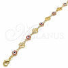 Tobillera Elegante 03.326.0011.1.10 Oro Laminado, Diseño de Ojo Griego y Trébol de Cuatro Hojas, Resinado Rojo, Tono Dorado (08 MM Thickness, 10 Inches Length)