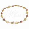 Tobillera Elegante 03.326.0011.1.10 Oro Laminado, Diseño de Ojo Griego y Trébol de Cuatro Hojas, Resinado Rojo, Tono Dorado (08 MM Thickness, 10 Inches Length)