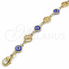 Pulsera Elegante 03.326.0011.2.06 Oro Laminado, Diseño de Ojo Griego y Trébol de Cuatro Hojas, Resinado Azul, Tono Dorado (08 MM Thickness, 6 Inches Length)