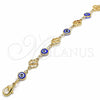 Pulsera Elegante 03.326.0011.2.08 Oro Laminado, Diseño de Ojo Griego y Trébol de Cuatro Hojas, Resinado Azul, Tono Dorado (08 MM Thickness, 8 Inches Length)