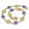 Pulsera Elegante 03.326.0011.2.08 Oro Laminado, Diseño de Ojo Griego y Trébol de Cuatro Hojas, Resinado Azul, Tono Dorado (08 MM Thickness, 8 Inches Length)
