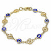 Pulsera Elegante 03.326.0011.2.08 Oro Laminado, Diseño de Ojo Griego y Trébol de Cuatro Hojas, Resinado Azul, Tono Dorado (08 MM Thickness, 8 Inches Length)