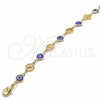 Tobillera Elegante 03.326.0011.2.10 Oro Laminado, Diseño de Ojo Griego y Trébol de Cuatro Hojas, Resinado Azul, Tono Dorado (08 MM Thickness, 10 Inches Length)