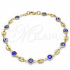 Tobillera Elegante 03.326.0012.2.10 Oro Laminado, Diseño de Ojo Griego, Resinado Azul, Tono Dorado (07 MM Thickness, 10 Inches Length)
