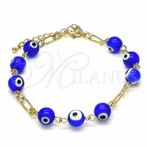 Pulsera Elegante 03.63.2069.1.08 Oro Laminado, Diseño de Ojo Griego, con Tanzanita Oscuro Opal, Resinado Azul, Tono Dorado (04 MM Thickness, 8 Inches Length)