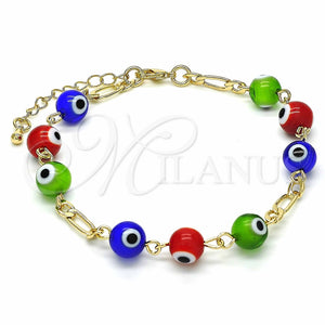 Pulsera Elegante 03.63.2069.2.08 Oro Laminado, Diseño de Ojo Griego, con Multicolor Opal, Resinado Multicolor, Tono Dorado (04 MM Thickness, 8 Inches Length)