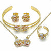 Juego de Arete y Dije de Nino 06.361.0018 Oro Laminado, Diseño de Flor, Pulido, Tres Tonos