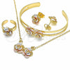 Juego de Arete y Dije de Nino 06.361.0018 Oro Laminado, Diseño de Flor, Pulido, Tres Tonos