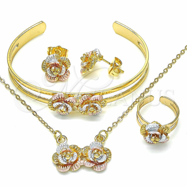 Juego de Arete y Dije de Nino 06.361.0018 Oro Laminado, Diseño de Flor, Pulido, Tres Tonos