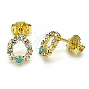 Arete Dormilona 02.09.0182 Oro Laminado, Diseño de Diamante y Diamante, con Blanca Zirconia Cubica and Aguamarina Opal, Pulido, Tono Dorado