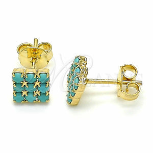 Arete Dormilona 02.09.0183 Oro Laminado, con Aguamarina Opal, Pulido Azul, Tono Dorado