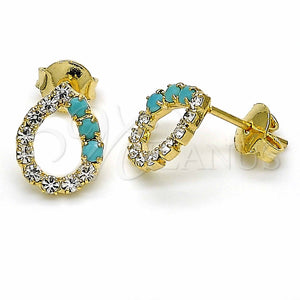 Arete Dormilona 02.09.0186 Oro Laminado, con Blanca Zirconia Cubica and Aguamarina Opal, Pulido, Tono Dorado