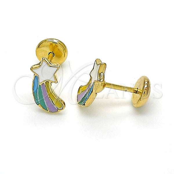 Arete Dormilona 02.09.0188 Oro Laminado, Diseño de Estrella y Estrella, Pulido, Tono Dorado