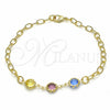 Pulsera Elegante 03.09.0075.07 Oro Laminado, Diseño de Rolo, con Multicolor Cristal, Pulido Multicolor, Tono Dorado (7 Inches Length)