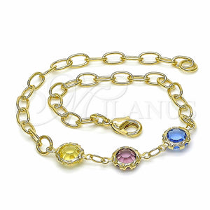 Pulsera Elegante 03.09.0075.07 Oro Laminado, Diseño de Rolo, con Multicolor Cristal, Pulido Multicolor, Tono Dorado (7 Inches Length)