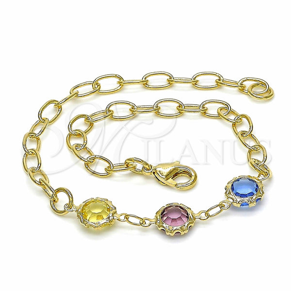 Pulsera Elegante 03.09.0075.07 Oro Laminado, Diseño de Rolo, con Multicolor Cristal, Pulido Multicolor, Tono Dorado (7 Inches Length)