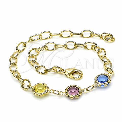 Pulsera Elegante 03.09.0075.07 Oro Laminado, Diseño de Rolo, con Multicolor Cristal, Pulido Multicolor, Tono Dorado (7 Inches Length)
