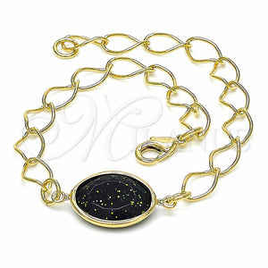 Pulsera Elegante 03.09.0070.07 Oro Laminado, Diseño de Rolo, con Negro Opal, Pulido Negro, Tono Dorado (7 Inches Length)