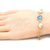 Pulsera Elegante 03.09.0068.1.07 Oro Laminado, Diseño de Ojo Griego, con Blanca Perla, Pulido Azul, Tono Dorado (7 Inches Length)