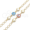 Pulsera Elegante 03.09.0068.1.07 Oro Laminado, Diseño de Ojo Griego, con Blanca Perla, Pulido Azul, Tono Dorado (7 Inches Length)
