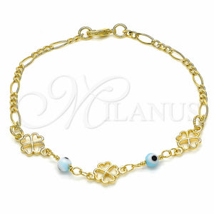 Pulsera Elegante 03.09.0066.07 Oro Laminado, Diseño de Ojo Griego y Corazón, Pulido Azul, Tono Dorado (7 Inches Length)