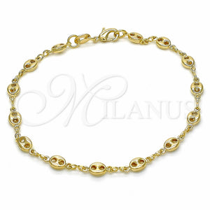 Pulsera Básica 04.09.0185.07 Oro Laminado, Diseño de Puff Mariner, Pulido, Tono Dorado (03 MM Thickness, 7 Inches Length)