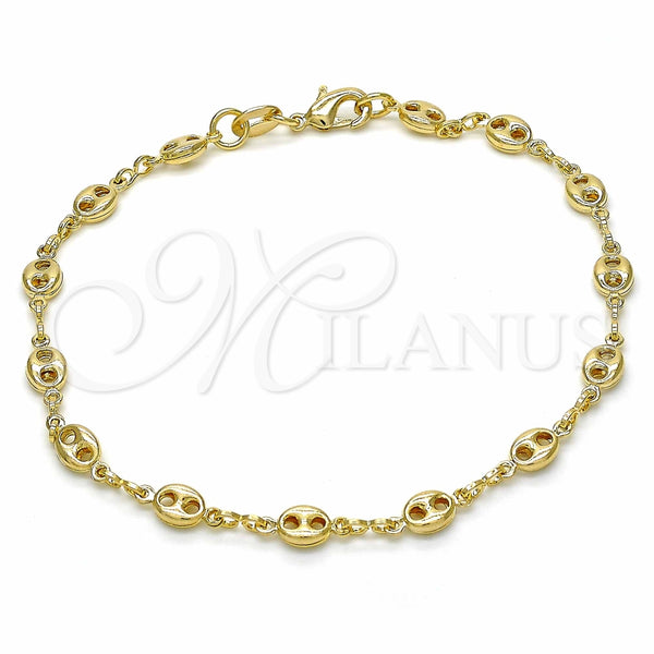 Pulsera Básica 04.09.0185.07 Oro Laminado, Diseño de Puff Mariner, Pulido, Tono Dorado (03 MM Thickness, 7 Inches Length)