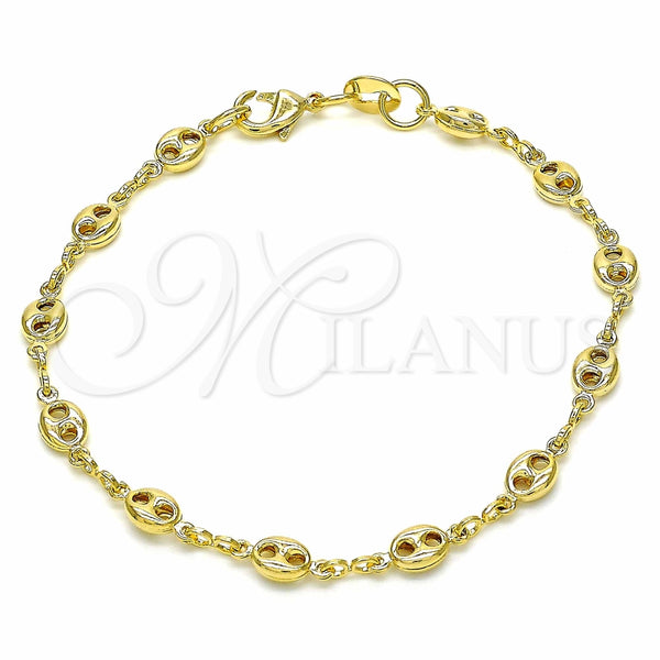 Pulsera Básica 04.09.0185.06 Oro Laminado, Diseño de Puff Mariner, Pulido, Tono Dorado (03 MM Thickness, 6 Inches Length)