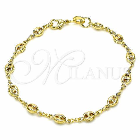 Pulsera Básica 04.09.0185.06 Oro Laminado, Diseño de Puff Mariner, Pulido, Tono Dorado (03 MM Thickness, 6 Inches Length)