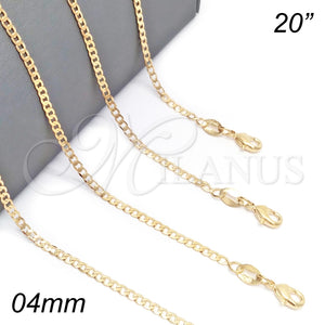 Gargantilla Basica 04.32.0019.20 Oro Laminado, Diseño de Cubana, Pulido, Tono Dorado (0.80 Gauge, 04 MM Thickness, 20 Inches Length)